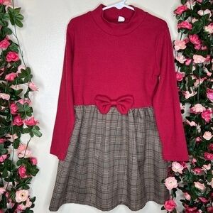 Shein Red/Brown Plaid Dress Girl's Casual School Dressy 4/5 120
